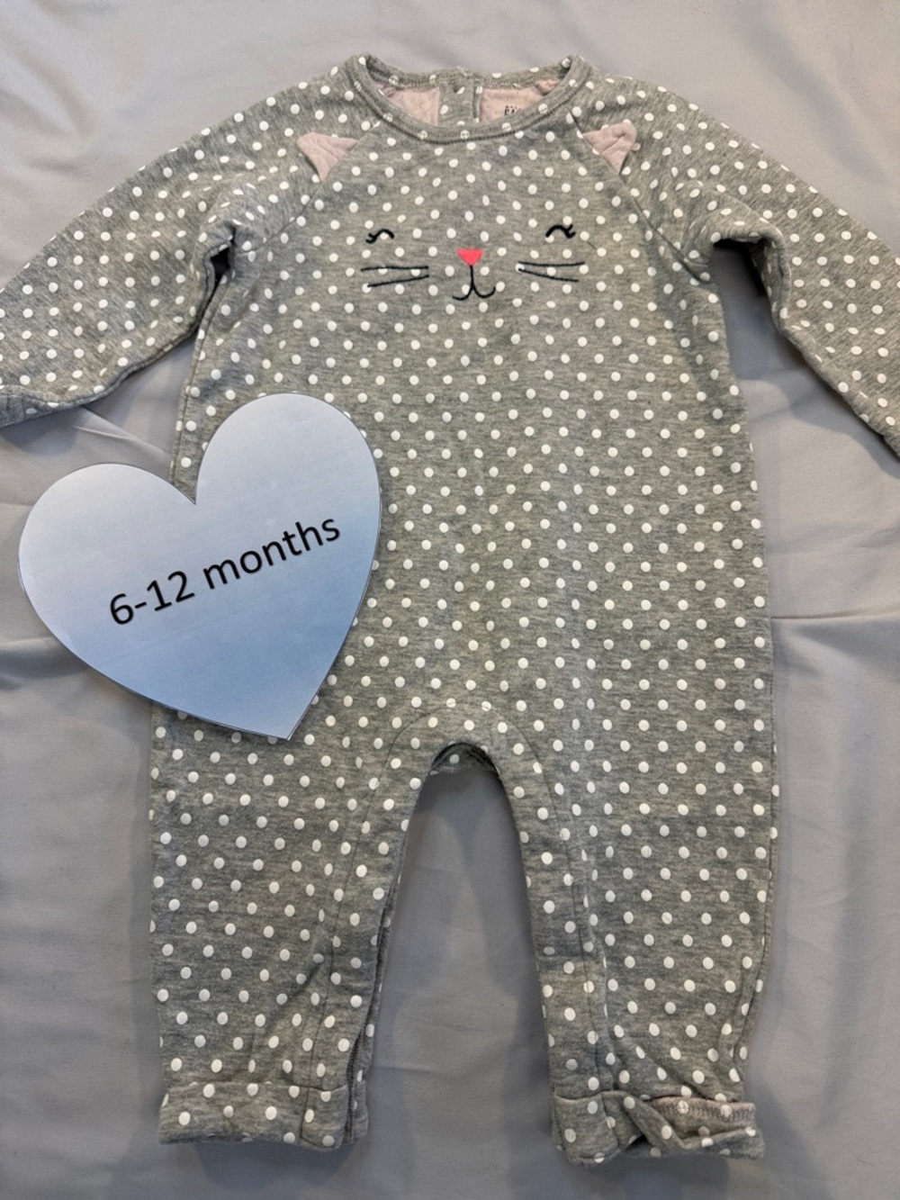 GAP - Grey and White Lined Polka Dot Footie Romper